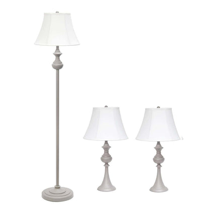 Elegant Designs Ensemble de 3 lampes de fabrication traditionnelle (2 lampes de table, 1 lampadaire) avec abat-jour blancs, gris|Ensemble 3 lampes (2 lampes de table, 1 lampe à pied) Elegant Designs conception traditionnelle gris|D21C1275