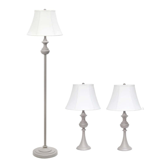 Elegant Designs Ensemble de 3 lampes de fabrication traditionnelle (2 lampes de table, 1 lampadaire) avec abat-jour blancs, gris|Ensemble 3 lampes (2 lampes de table, 1 lampe à pied) Elegant Designs conception traditionnelle gris|D21C1275