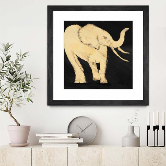 Œuvre d’art murale encadrée noire et mate « Baby Elephant » 30 x 30