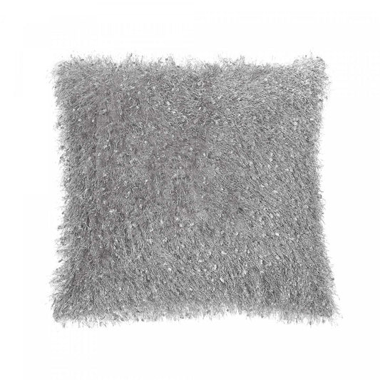 Tousled Cushion with Side Zipper Grey|Coussin ébouriffé gris avec fermeture à glissière sur le côté