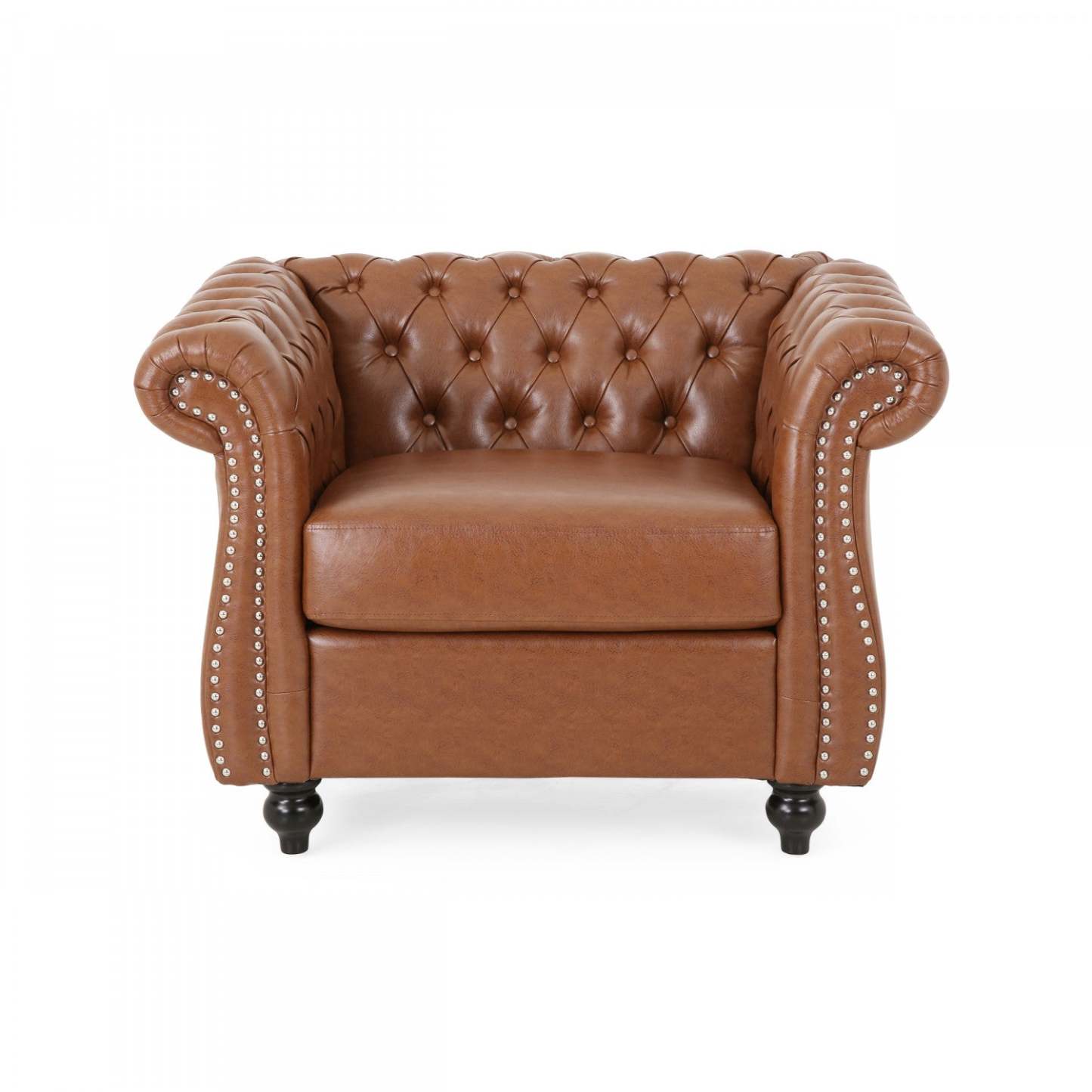Gibbon Fauteuil confortable en similicuir avec dossier capitonné, fauteuil d'appoint marron | Gibbon Fauteuil Confortable Avec Revetement En Similicuir Et Dossier Capitonne, Marron