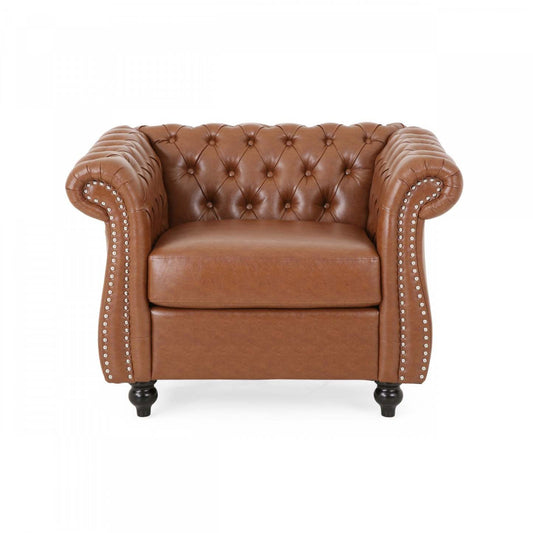 Gibbon Fauteuil confortable en similicuir avec dossier capitonné, fauteuil d'appoint marron | Gibbon Fauteuil Confortable Avec Revetement En Similicuir Et Dossier Capitonne, Marron