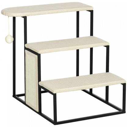 Pawhut 20 Escalier Pour Animaux 3 Marches Pour Chat, Rampe D'échelle En Moquette, Avec Griffoir Et Balancelle