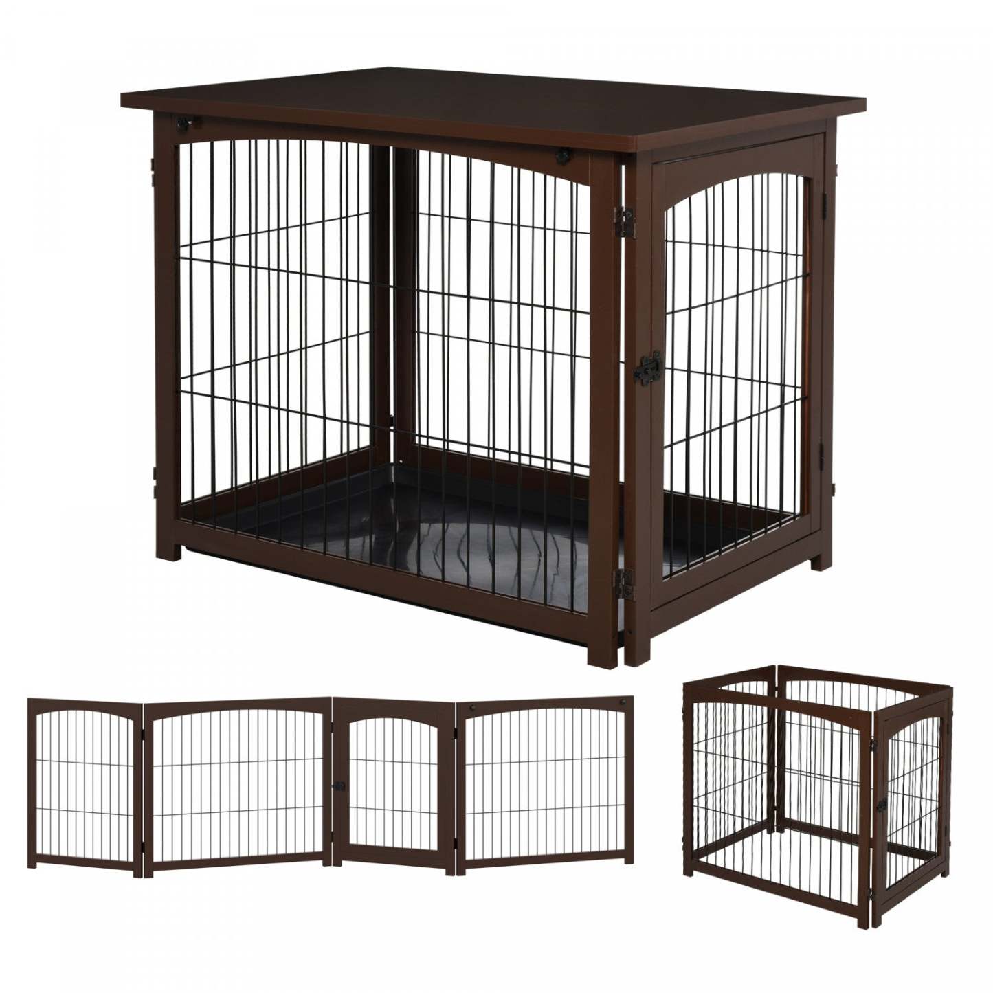 Pawhut Cage Décorative En Bois Pour Chien, Cage Pour Animaux De Compagnie, Table D'appoint Pour Petit Animal Avec Plateau, Locka
