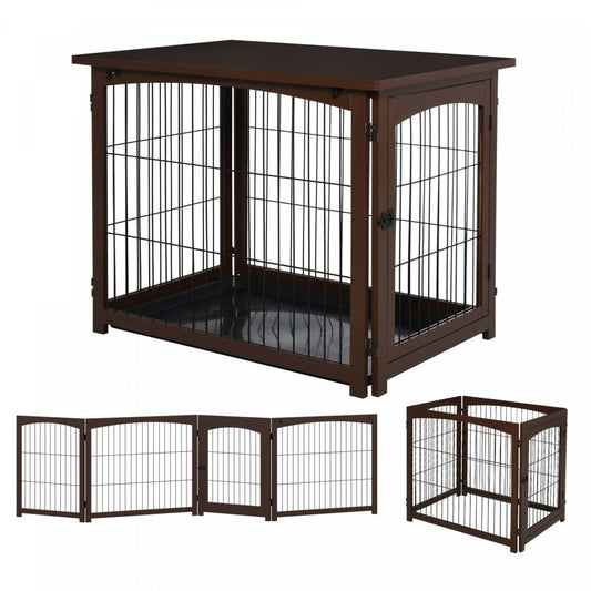 Pawhut Cage Décorative En Bois Pour Chien, Cage Pour Animaux De Compagnie, Table D'appoint Pour Petit Animal Avec Plateau, Locka
