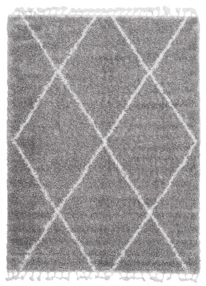Helma Losange Gris Clair Shag 6'7 X 9'6 Area Rug|Carpette à poil long Helma Losange gris clair 6 pi 7 po x 9 pi 6 po|D86FWZ63