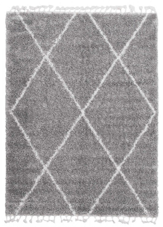 Helma Losange Gris Clair Shag 6'7 X 9'6 Area Rug|Carpette à poil long Helma Losange gris clair 6 pi 7 po x 9 pi 6 po|D86FWZ63