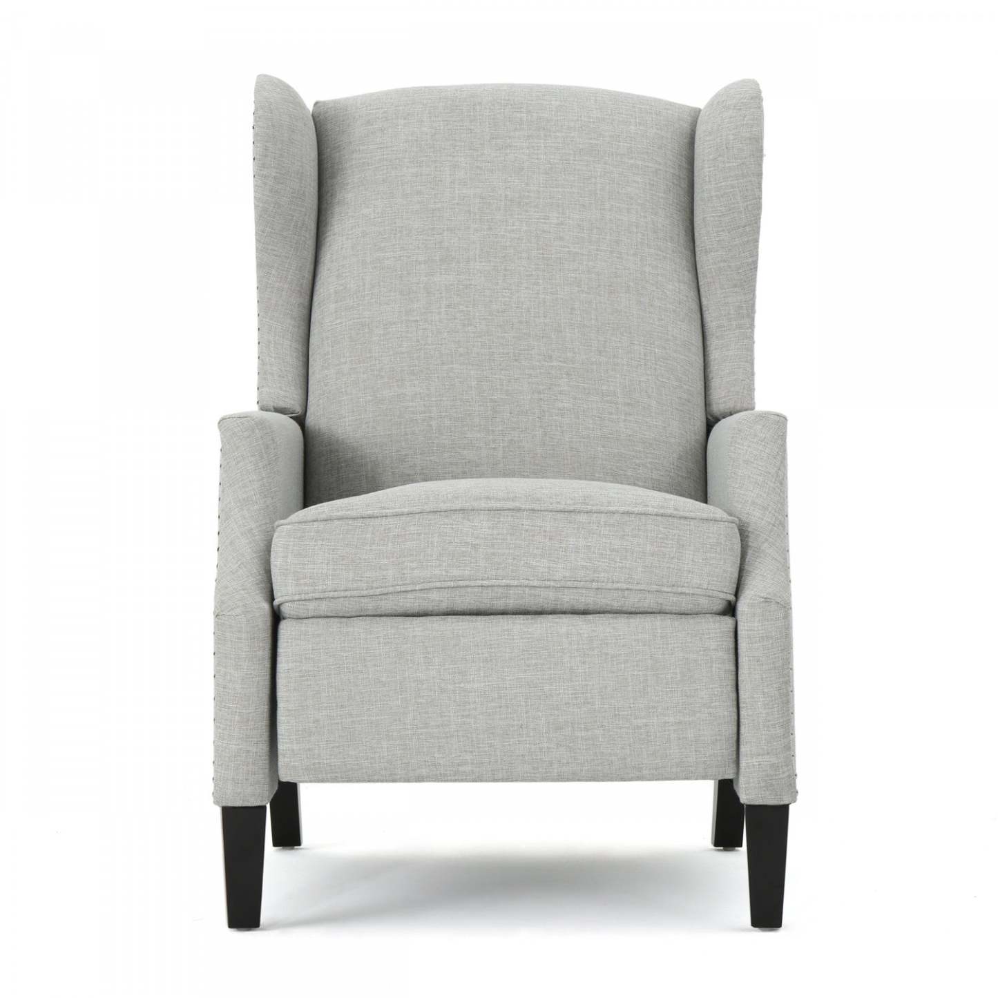 Fauteuil inclinable Wescott en tissu d'apparence lin avec pattes en bois et garniture cloutée - Gris antique | Fauteuil Inclinable Wescott En Tissu aspect lin Avec Pieds En Bois Et Bordure Clouée - Gris Antique