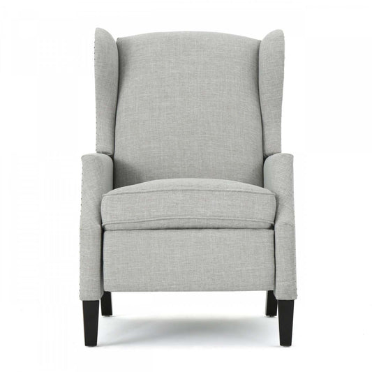 Fauteuil inclinable Wescott en tissu d'apparence lin avec pattes en bois et garniture cloutée - Gris antique | Fauteuil Inclinable Wescott En Tissu aspect lin Avec Pieds En Bois Et Bordure Clouée - Gris Antique