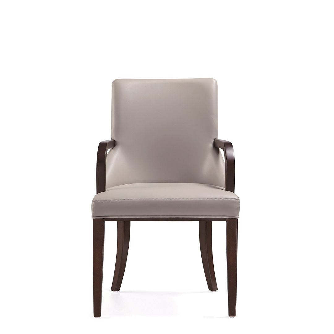 Manhattan Comfort Shubert Modern Faux Leather &amp; Velvet Dining Armchair - Light Grey|Chaise de salle à manger à accoudoirs moderne Shubert de Manhattan Comfort en similicuir et velours - gris clair