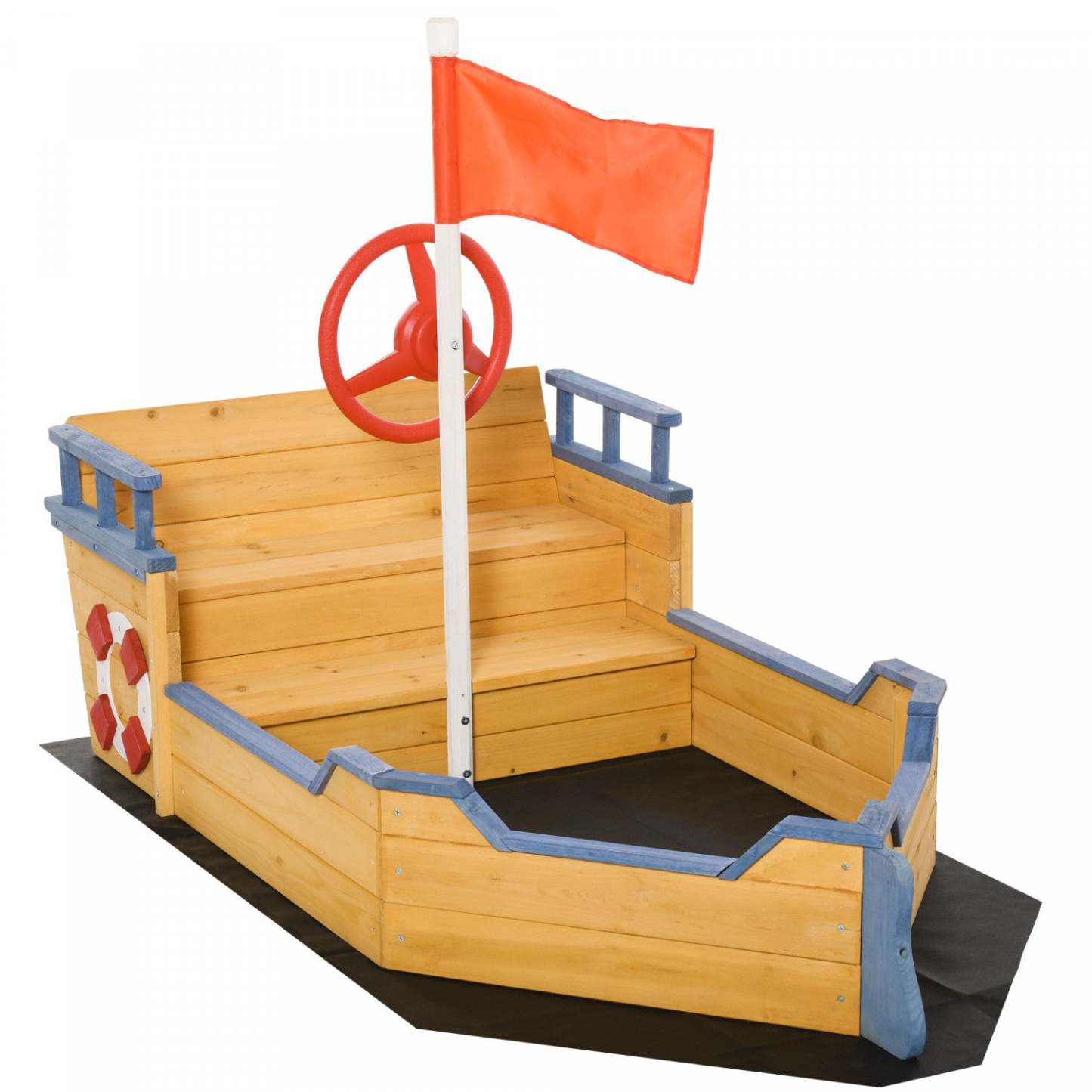 Bac à sable en bois pour enfants bateau pirate aire de jeux extérieur avec banc