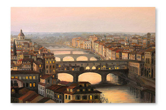 Florence Ponte Vecchio 28x42 Cadre d’art mural et panneau en tissu| Florence Ponte Vecchio 28 po x 42 po : Cadre d'art mural et panneau de tissu|D44G9UTY