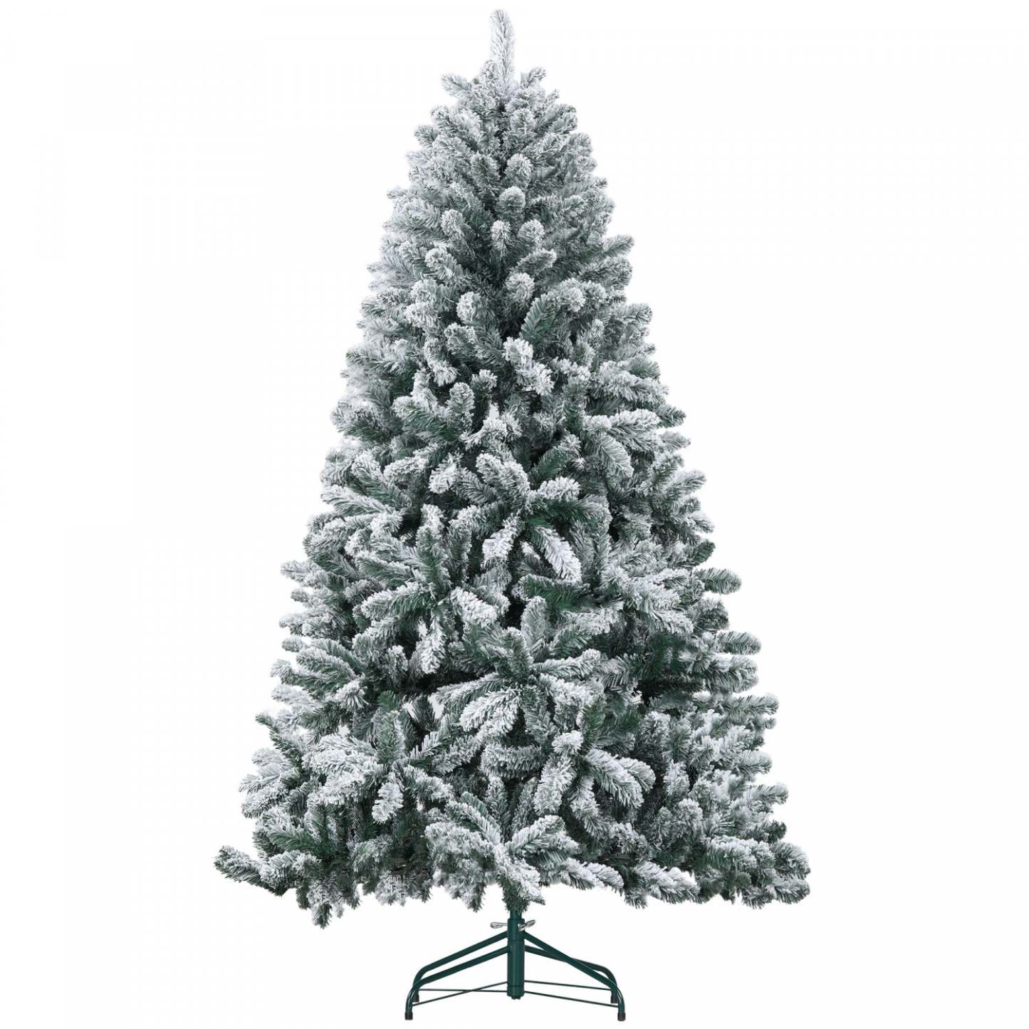 Homcom 6ft Flocked Artificial Christmas Tree With Metal Stand, Hinged Tips|Homcom Arbre de Noël Artificiel Floconné de 6 Pieds avec Pied en Métal