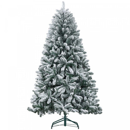 Homcom 6ft Flocked Artificial Christmas Tree With Metal Stand, Hinged Tips|Homcom Arbre de Noël Artificiel Floconné de 6 Pieds avec Pied en Métal