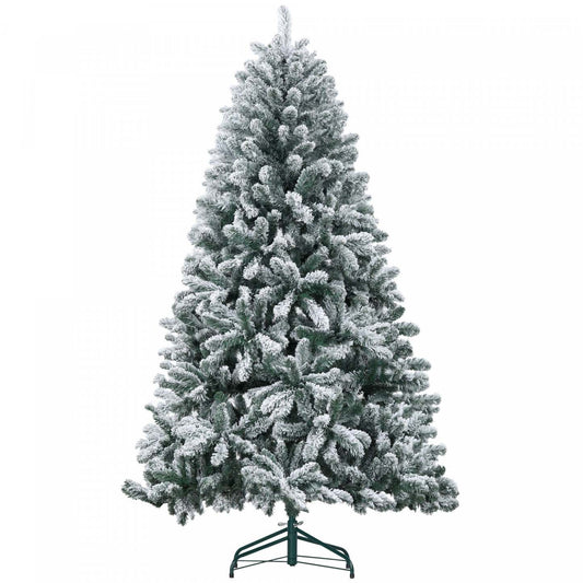 Homcom 6ft Flocked Artificial Christmas Tree With Metal Stand, Hinged Tips|Homcom Arbre de Noël Artificiel Floconné de 6 Pieds avec Pied en Métal