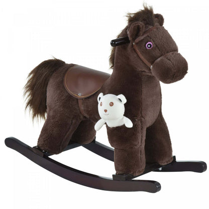 Qaba Kids Cheval À Bascule En Peluche Avec Ours, Chaise Pour Enfants Avec Peluche Douce Et Sons Réalistes