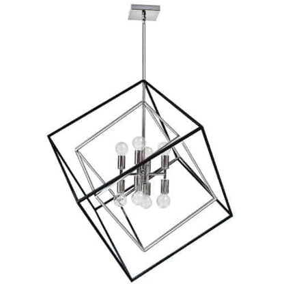 Dainolite Kappa 8 Light Pendant Polished Chrome/Matte Black Finish Lamp|Luminaire suspendu Kappa de Dainolite avec fini chromé poli et noir mat, et 8 ampoules
