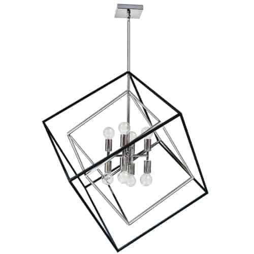 Dainolite Kappa 8 Light Pendant Polished Chrome/Matte Black Finish Lamp|Luminaire suspendu Kappa de Dainolite avec fini chromé poli et noir mat, et 8 ampoules