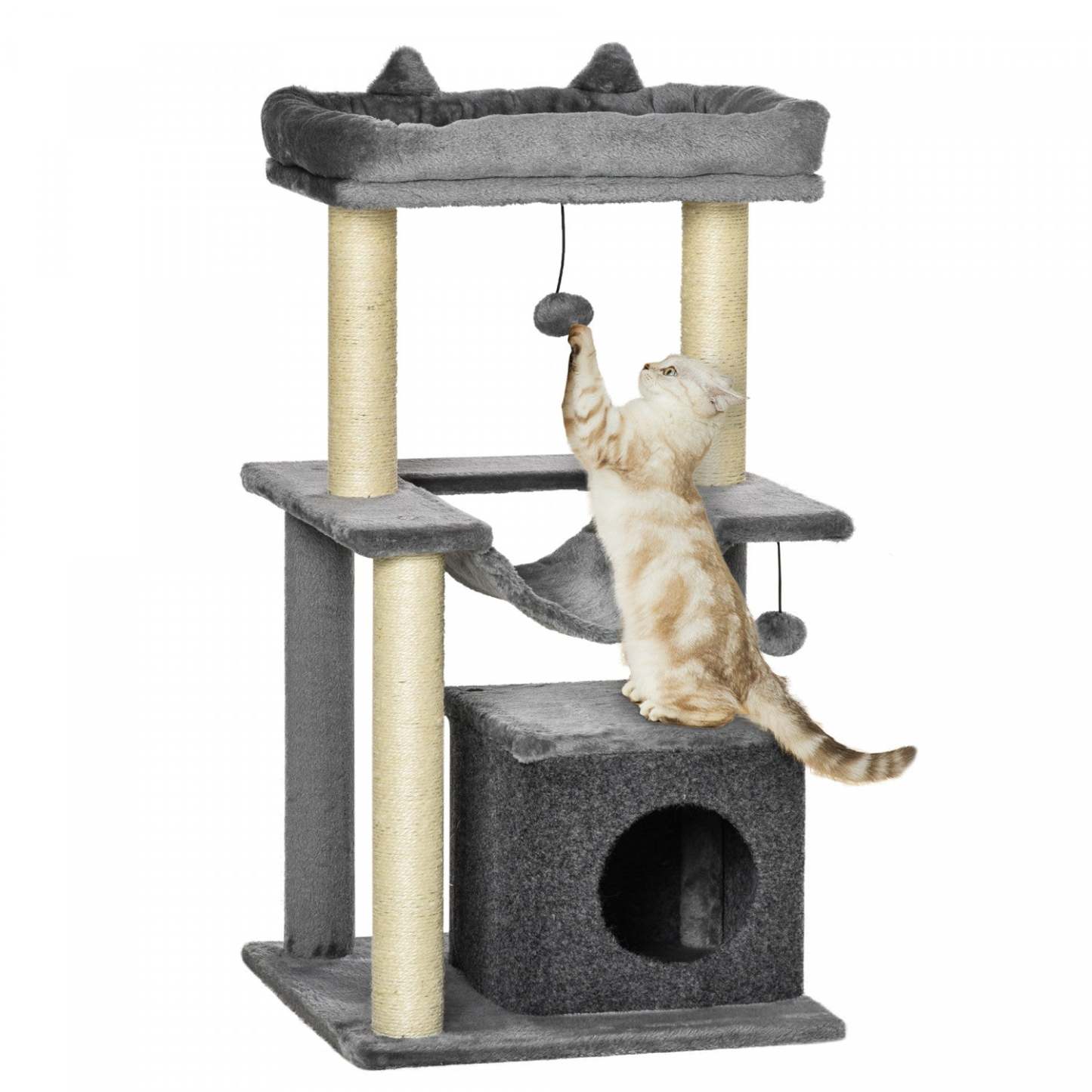 Pawhut Tour d'arbre à chat Maison pour chaton à plusieurs niveaux avec griffoir Condo Hamac Lit Balle Jouet - 19 | Pawhut Arbre À Chat Tour À Plusieurs Niveaux Maison Pour Chaton Avec Poteau À Gratter Hamac Lit Jouet Balle