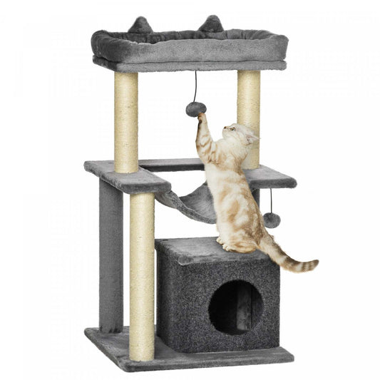 Pawhut Cat Tree Tower Multi-level Kitten House With Scratching Post Condo Hammock Bed Ball Toy - 19 | Pawhut Arbre À Chat Tour À Plusieurs Niveaux Maison Pour Chaton Avec Poteau À Gratter Hamac Lit Jouet Balle