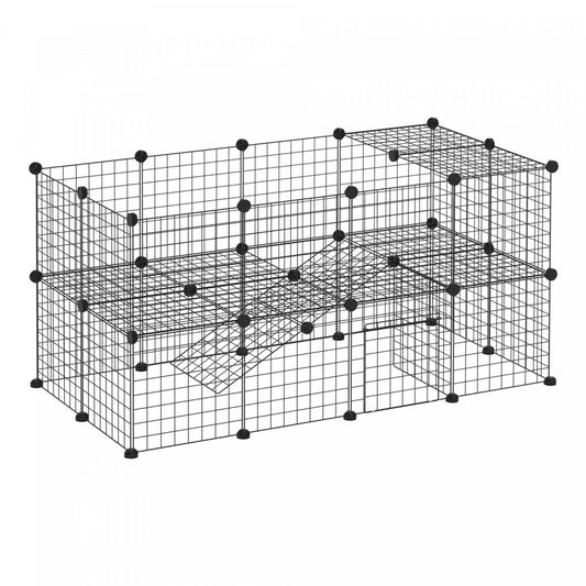 Pawhut 36 Pcs Metal Mesh Pet Playpen Portable DIY Small Animal Cage House Kennel Crate Clôture Avec Ma|Cage Parc Enclos Pour Animaux Domestiques L 146 XL 73 XH 73 Cm Modulable 2 Niveaux 36 Panneaux Bor