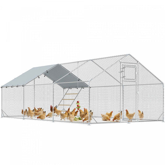 Pawhut Enclos à Poules, Grand Poulailler en Métal avec Porte d'Alimentation, Couverture Imperméable et Résistante aux UV, Mangeoire Suspendue, Perchoir, Cage à Volaille pour Extérieur, Jardin, Ferme, Pour 18-24 Volatiles