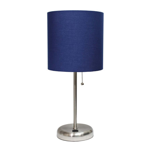 Limelights Stick Lamp with Usb Charging Port And Fabric Shade, Navy Table Lamp|Lampe de table Limelights bleu marine avec pied mince et port de recharge USB|D21XSVKI