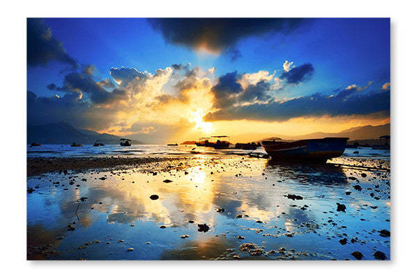 Reflet du ciel dans un miroir 28 x 42 po : Cadre d'art mural et panneau de tissu | D44G5GIH