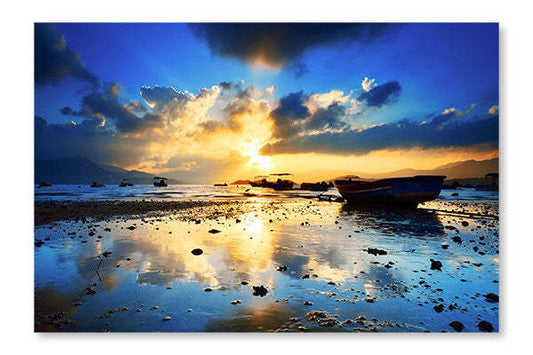 Reflet du ciel dans un miroir 28 x 42 po : Cadre d'art mural et panneau de tissu | D44G5GIH