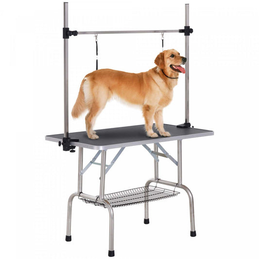 Pawhut Table De Toilettage Réglable Pour Chien Dessus En Caoutchouc 2 Élingues De Sécurité Panier De