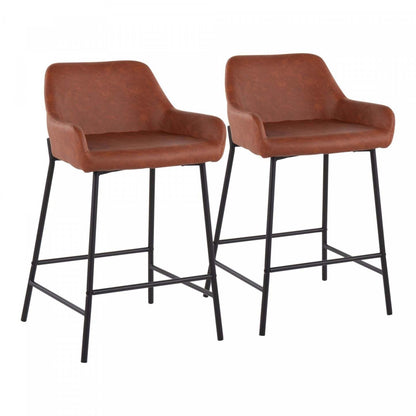 LumiSource Daniella Camel Faux Leather Industrial Counter-Height Stool - Set of 2|Tabouret industriel Daniella de hauteur comptoir en similicuir chameau - ensemble de 2