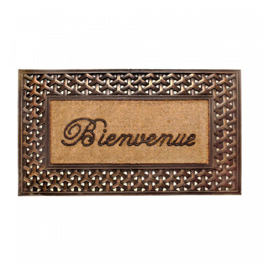 Bienvenue Rubber and Coir Brush Mat Floormat|Tapis de plancher « Bienvenue » en caoutchouc et tapis-brosse en fibre de coco