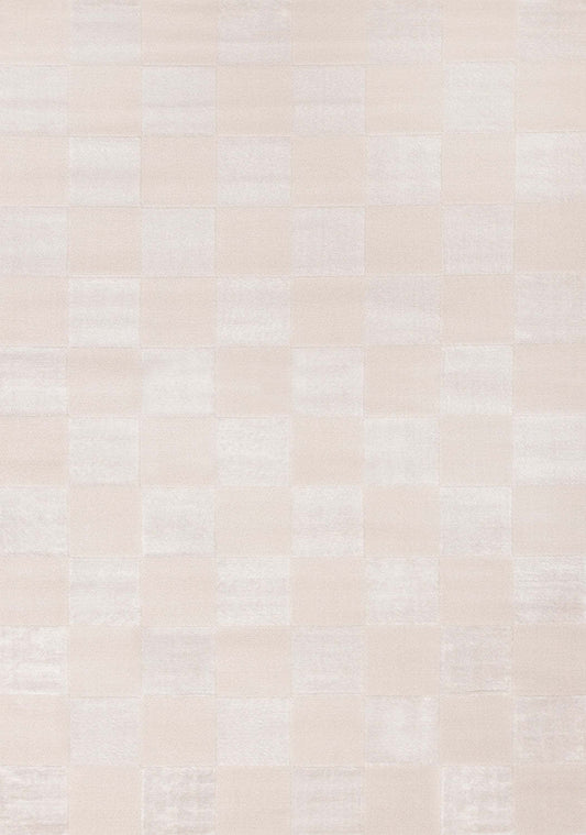Carpette Leonardo blanche et grise à motif de carreaux - 5 pi 3 po x 7 pi 7 po