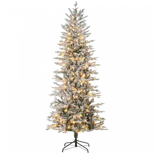 Homcom Arbre De Noël Artificiel Floqué De 7' Avec Lumières Claires Jaunes Chaudes|Homcom Arbre De Noël Artificiel Floqué De 7 Pi Avec Lumières Jaunes