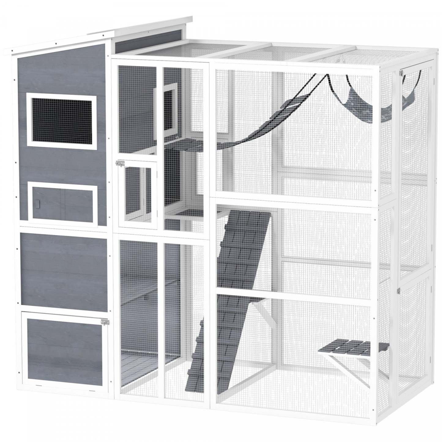 Pawhut Catio Enclos D'exterieur Pour Chat, 76 L, Grande Maison Résistante Aux Intempéries Avec Condo Pour Chat, Plateforme De Saut