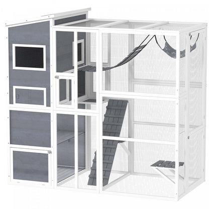 Pawhut Catio Enclos D'exterieur Pour Chat, 76 L, Grande Maison Résistante Aux Intempéries Avec Condo Pour Chat, Plateforme De Saut