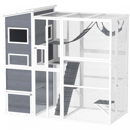 Pawhut Catio Enclos D'exterieur Pour Chat, 76 L, Grande Maison Résistante Aux Intempéries Avec Condo Pour Chat, Plateforme De Saut