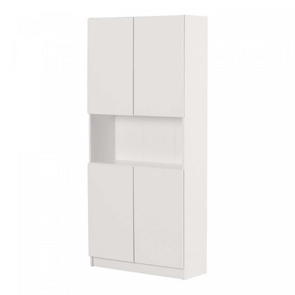 Liora 4-door Bookcase With Open Storage - Pure White | Liora Bibliotheque 4 Portes Et Rangement Ouvert - Blanc Solide