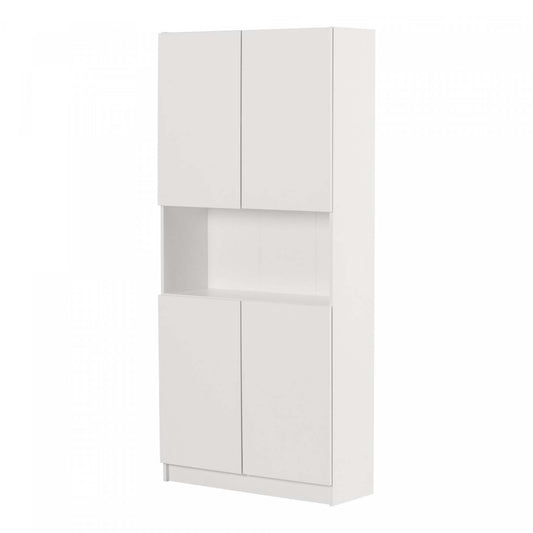 Liora 4-door Bookcase With Open Storage - Pure White | Liora Bibliotheque 4 Portes Et Rangement Ouvert - Blanc Solide