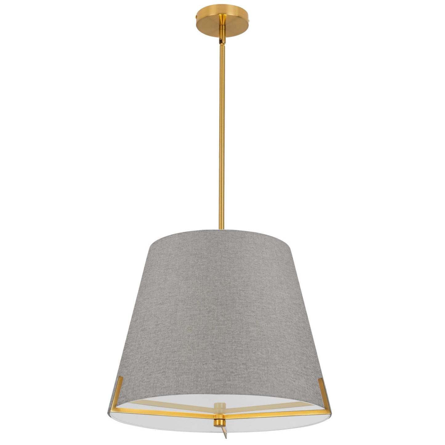 Dainolite Preston 4 Light Pendant 19 Dia Aged Brass Grey Fabric Shade Lamp|Luminaire suspendu Preston de Dainolite de 19 po de diamètre avec abat-jour en tissu gris, fini laiton vieilli et 4 ampoules