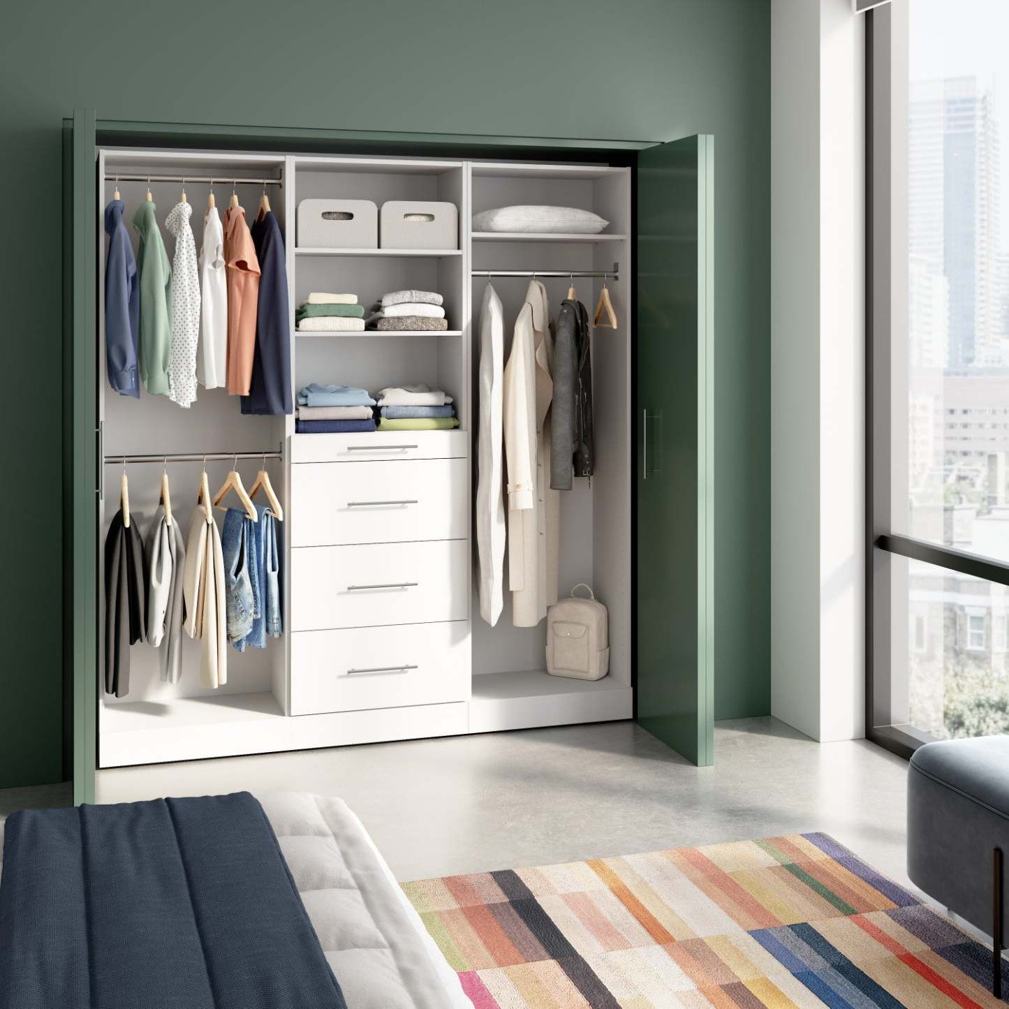 Bestar Florence 74 Système de garde-robe modulaire avec tringles et rangement - blanc