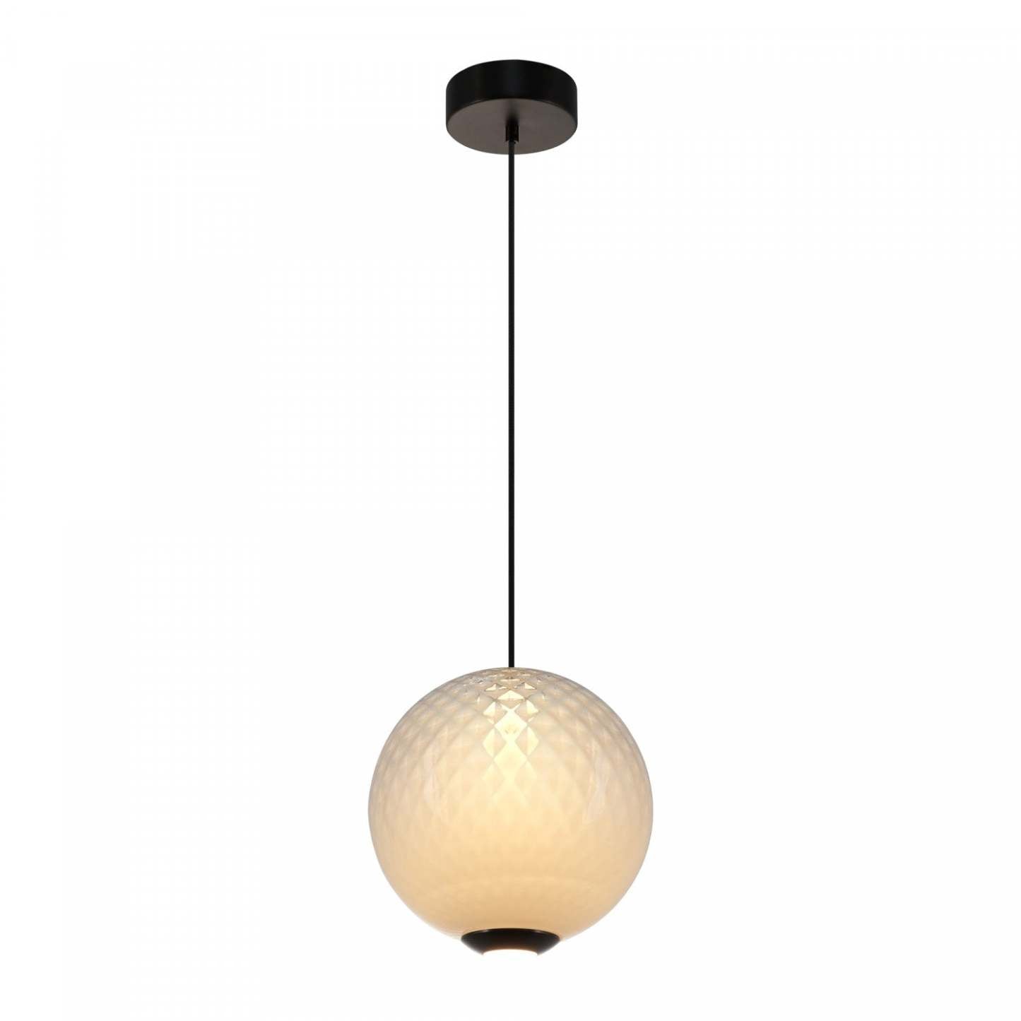 Suspension LED intégrée Celeste 12, blanche avec lampe en verrerie diamant | Suspension A Del Integrees Celeste De 12 po, Blanche Avec Verre Diamante