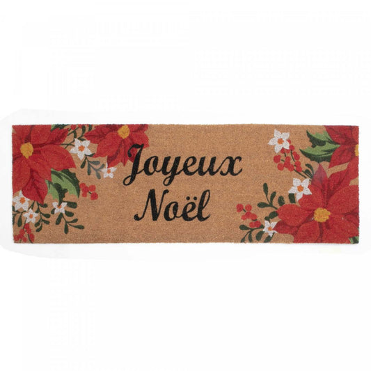 Paillasson en coco Poinsettia Joyeux Noel 16 x 48 Tapis de sol|Paillasson 16 x 48 en fibre de coco orné de poinsettias et « Joyeux Noël »