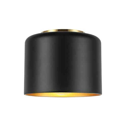 Dainolite Emilia 1 Light Flush Mount Aged Brass Matte Black/Gold Shade Lamp|Plafonnier affleuré Emilia de Dainolite avec abat-jour noir mat et doré, finition laiton vieilli et 1 ampoule