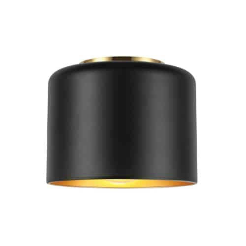 Dainolite Emilia 1 Light Flush Mount Aged Brass Matte Black/Gold Shade Lamp|Plafonnier affleuré Emilia de Dainolite avec abat-jour noir mat et doré, finition laiton vieilli et 1 ampoule
