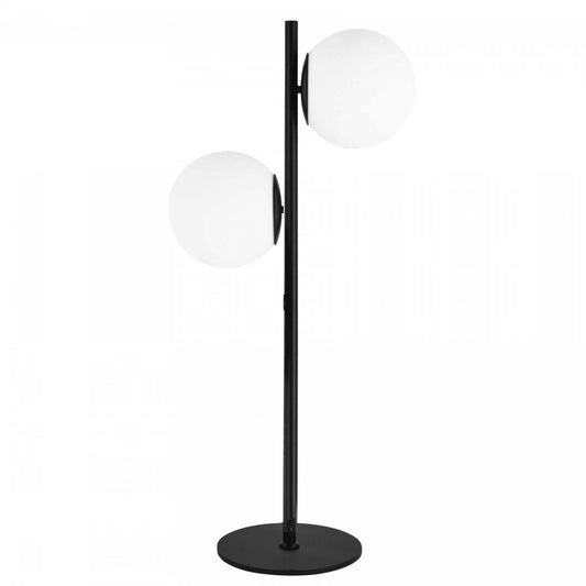 Dainolite Folgar 2 Light Table Lamp Matte Black Finish Opal White Glass|Lampe de table Folgar de Dainolite en verre blanc opale, avec finition noire mate et 2 ampoules