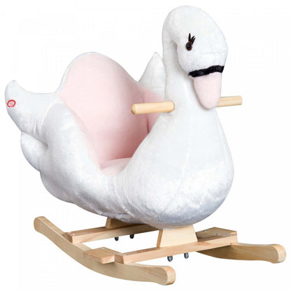 Qaba Cheval à Bascule Enfant En Peluche Doux Enfants Jouet Cygne Style Avec Berceuse Blanc