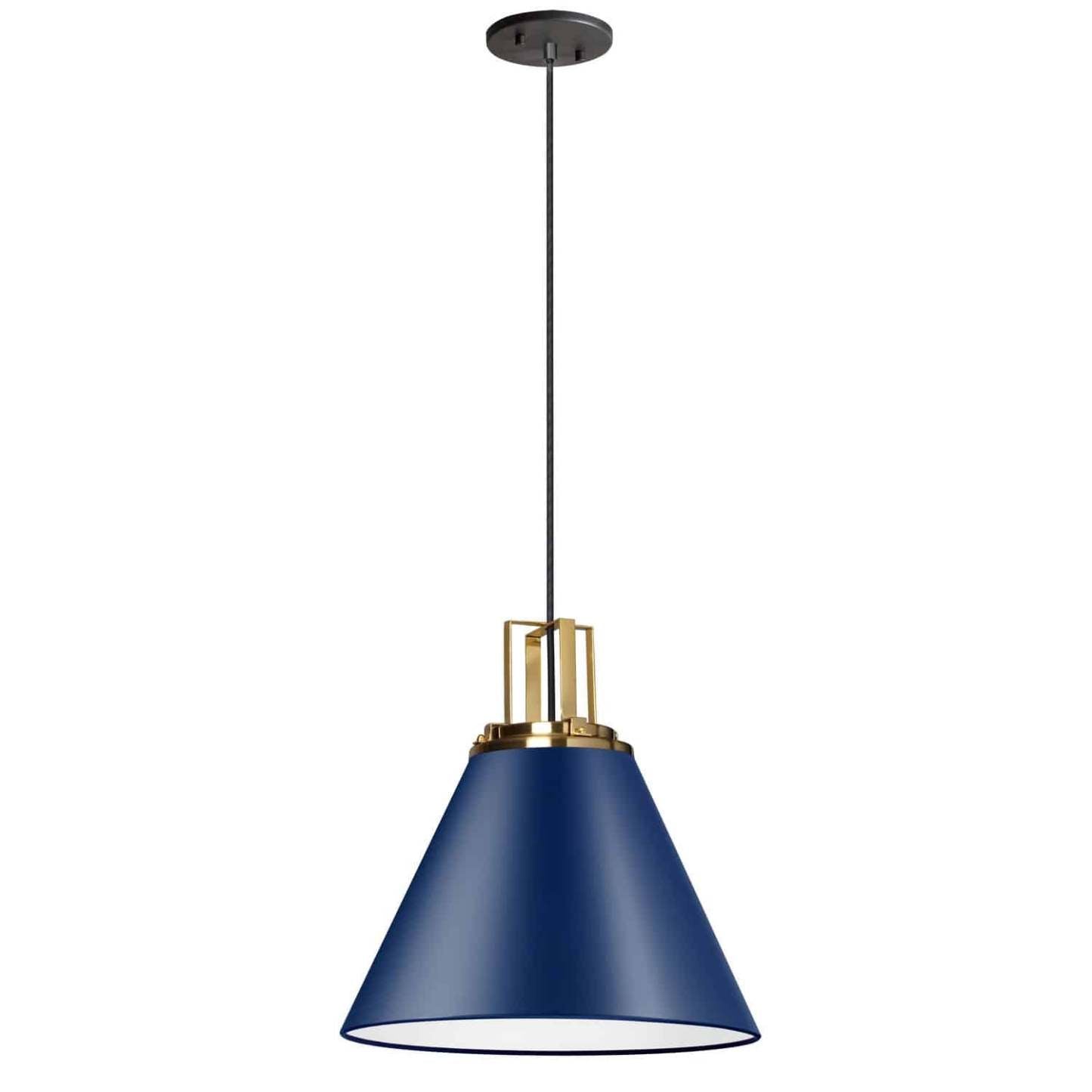 Luminaire suspendu Sonus de Dainolite avec fini bleu cobalt, touches laiton vieilli et 1 ampoule