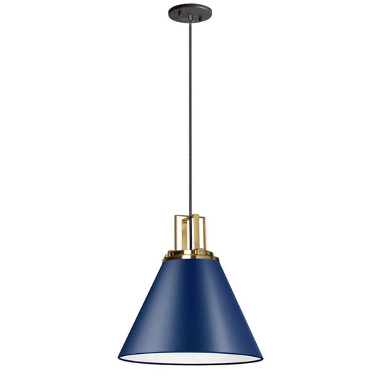 Luminaire suspendu Sonus de Dainolite avec fini bleu cobalt, touches laiton vieilli et 1 ampoule
