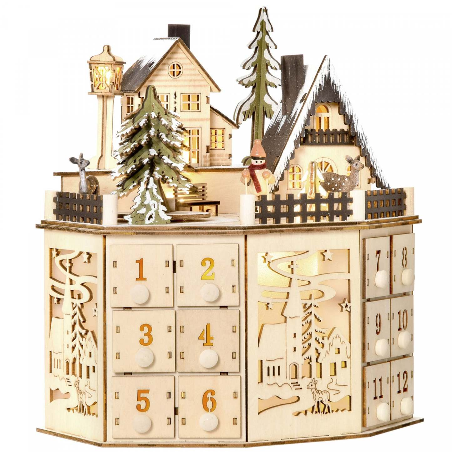 Homcom Calendrier de l'Avent de Noël avec tiroirs de compte à rebours pour enfants et adultes | Homcom Calendrier de l'Avent de Noël, table lumineuse décoration de Noël